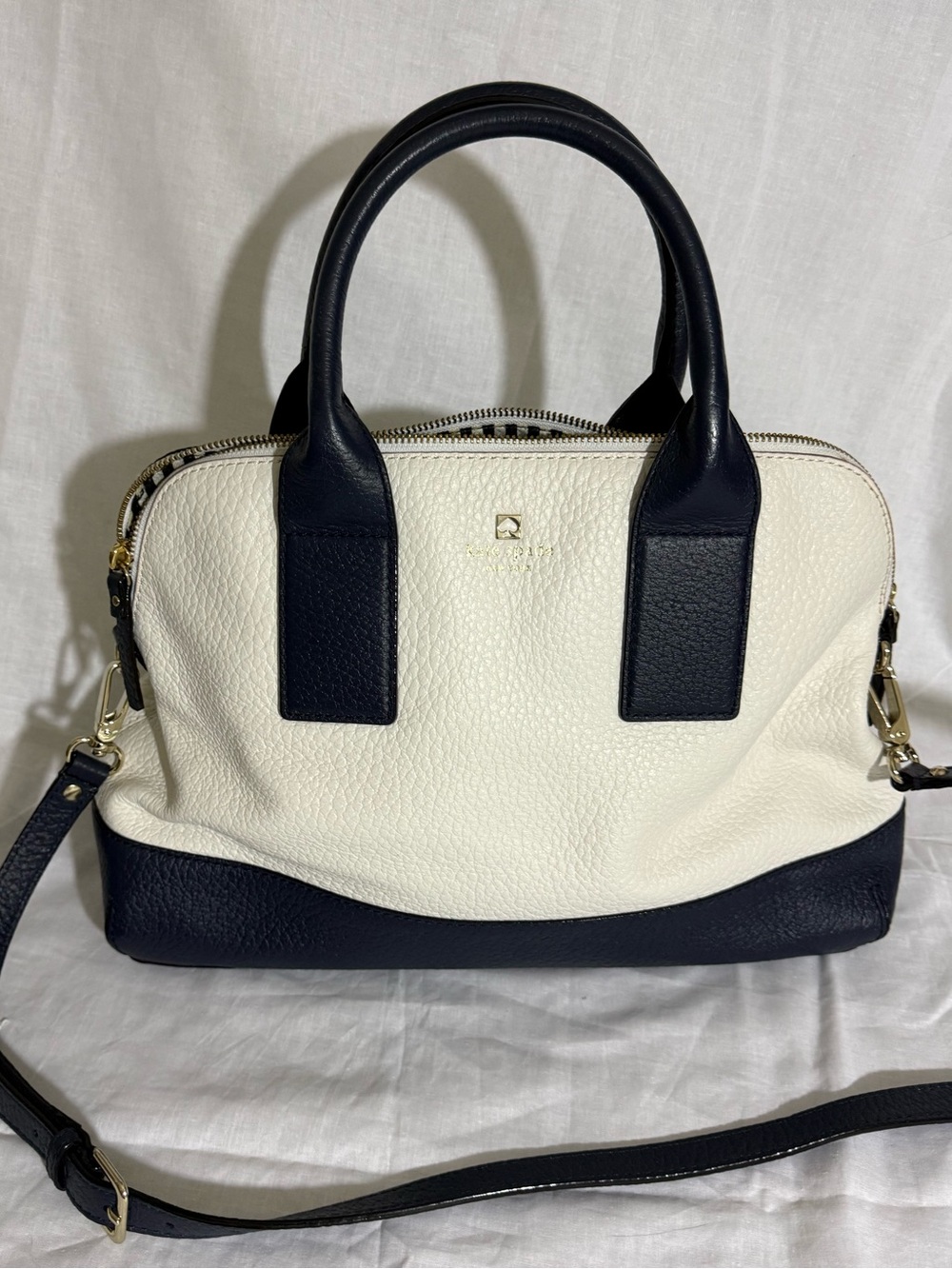 Kate Spade Pebbled Leather Two-Tone Top-Handle Satchel in White and Black